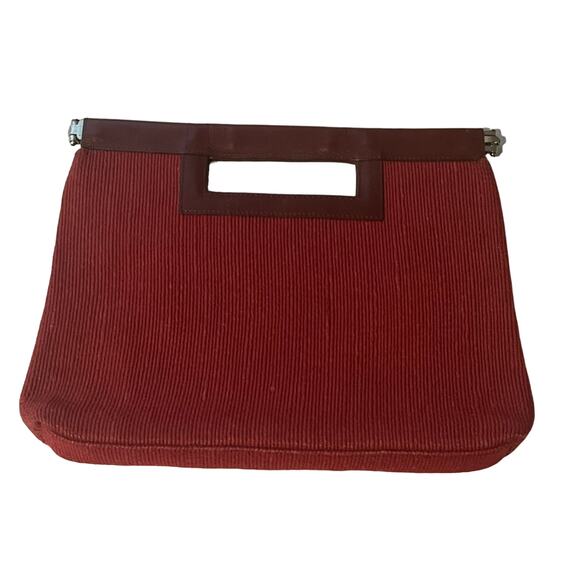 Vintage Y2K Large Gap Clutch Womens Red Rust Burgundy Jute Leather Textured - Picture 1 of 9